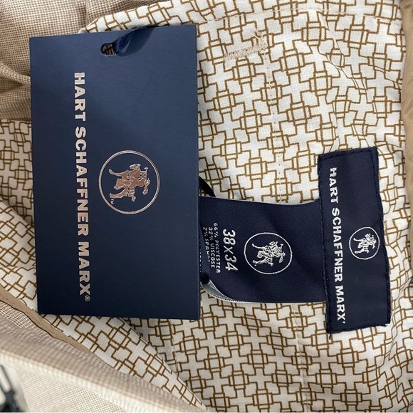 Hart Schaffner Marx Size 38x34 Dress Pants Tan Beige Drawstring Straight Flat - Picture 12 of 12